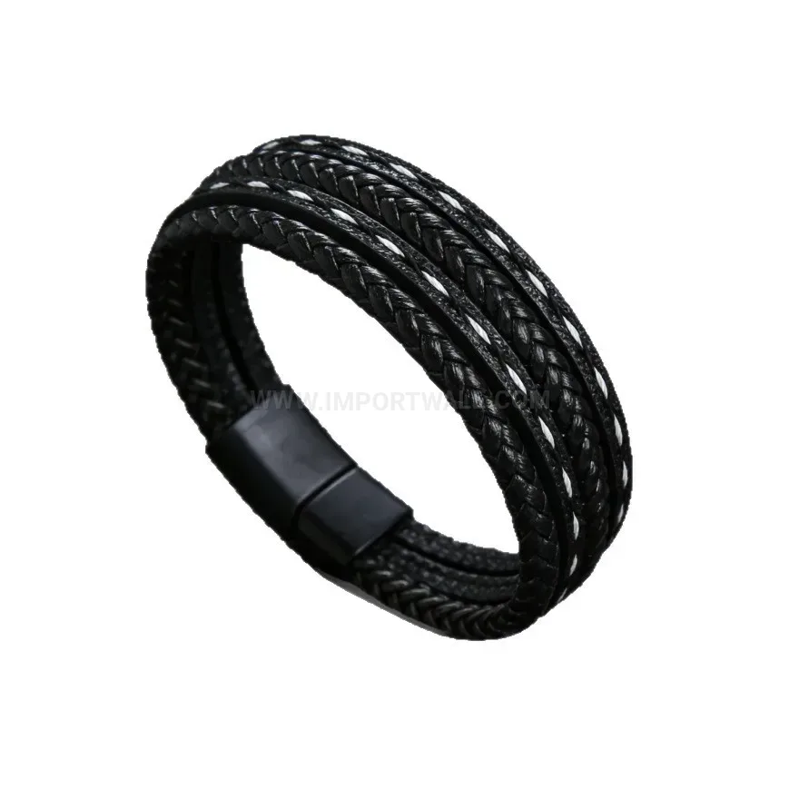 Stylish Handcrafted Multi Strand Leather Braid Bracelet With Magnetic Clasp