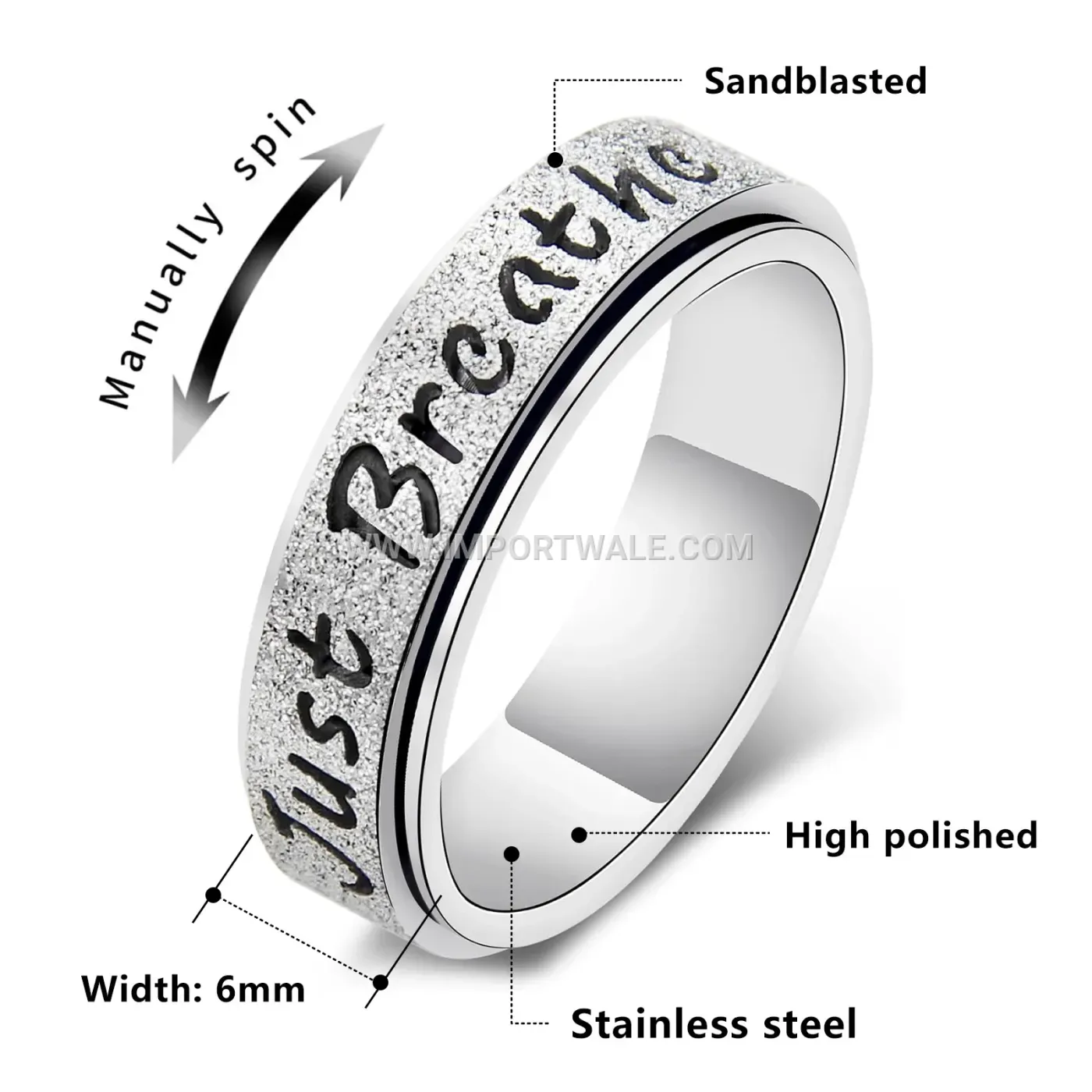 Geometric Rotatable Stainless Steel Stress Relief Band Ring