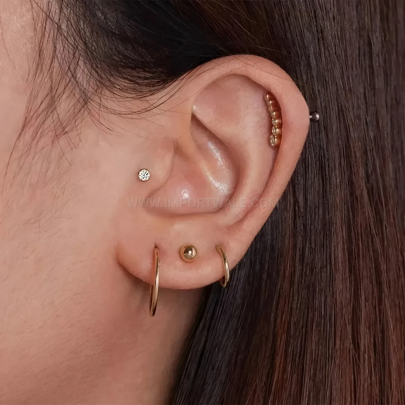 Trendy Stainless Steel Floral Cartilage Piercing Stud Earring Set