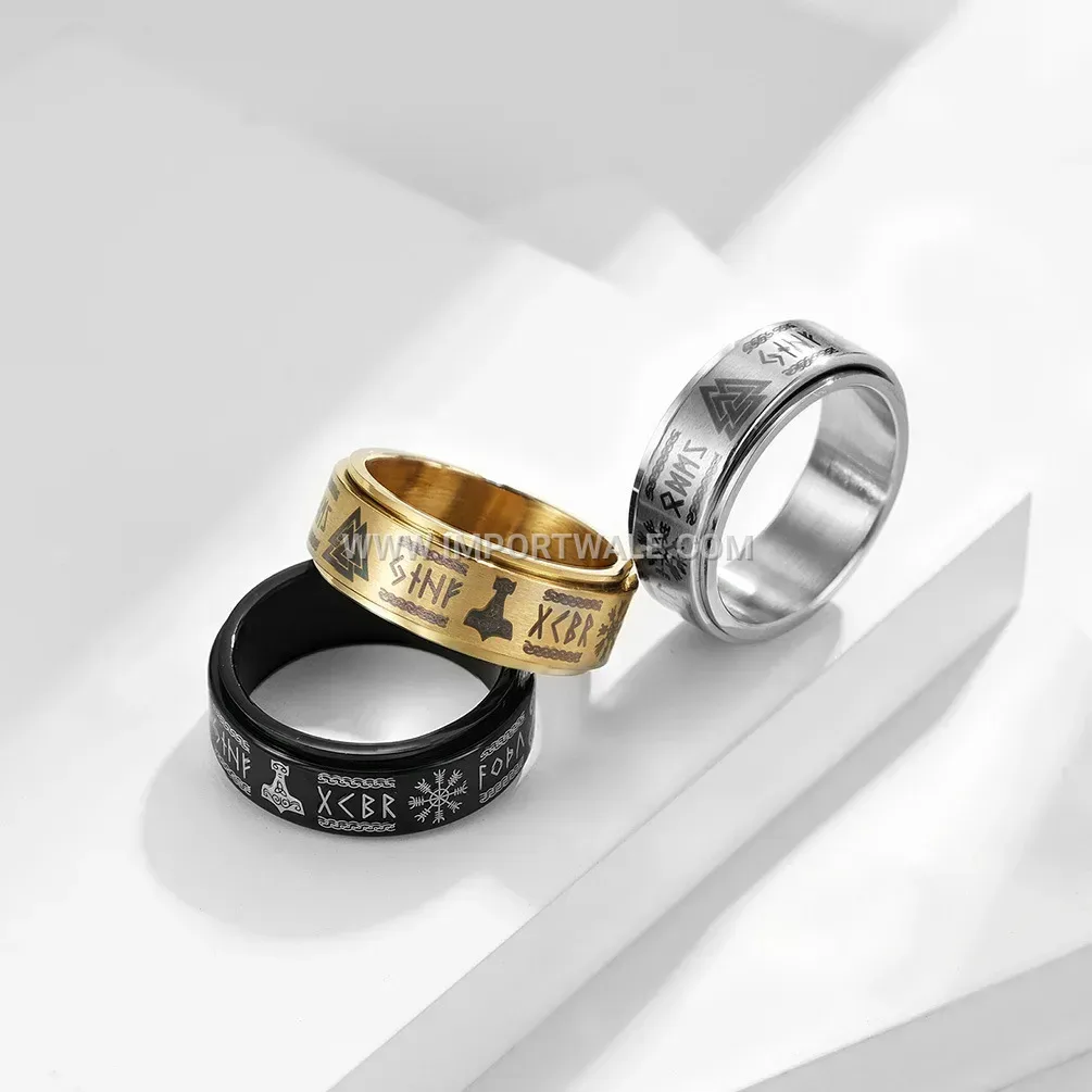 Rotatable Viking Rune Stainless Steel Spinner Ring