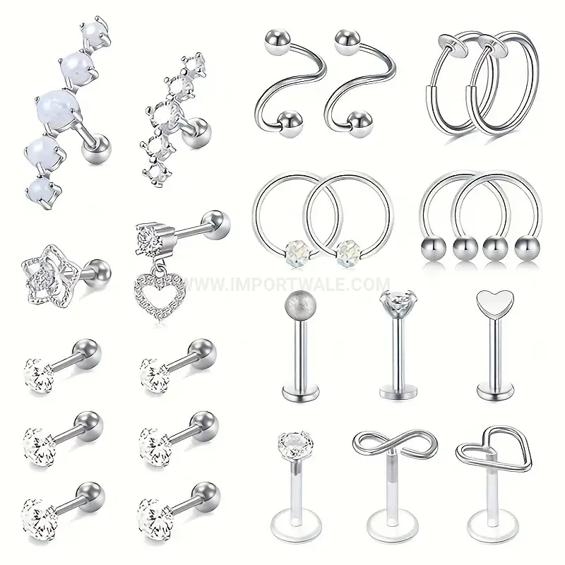 Fashion Rhinestone Heart Star Stainless Steel Piercing Set