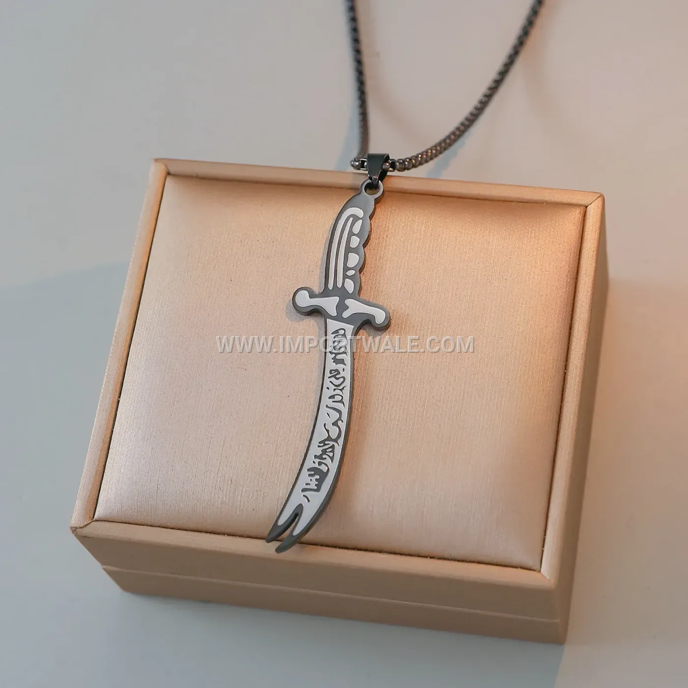Stainless Steel Zulfiqar Sword Ayatul Kursi Pendant Necklace