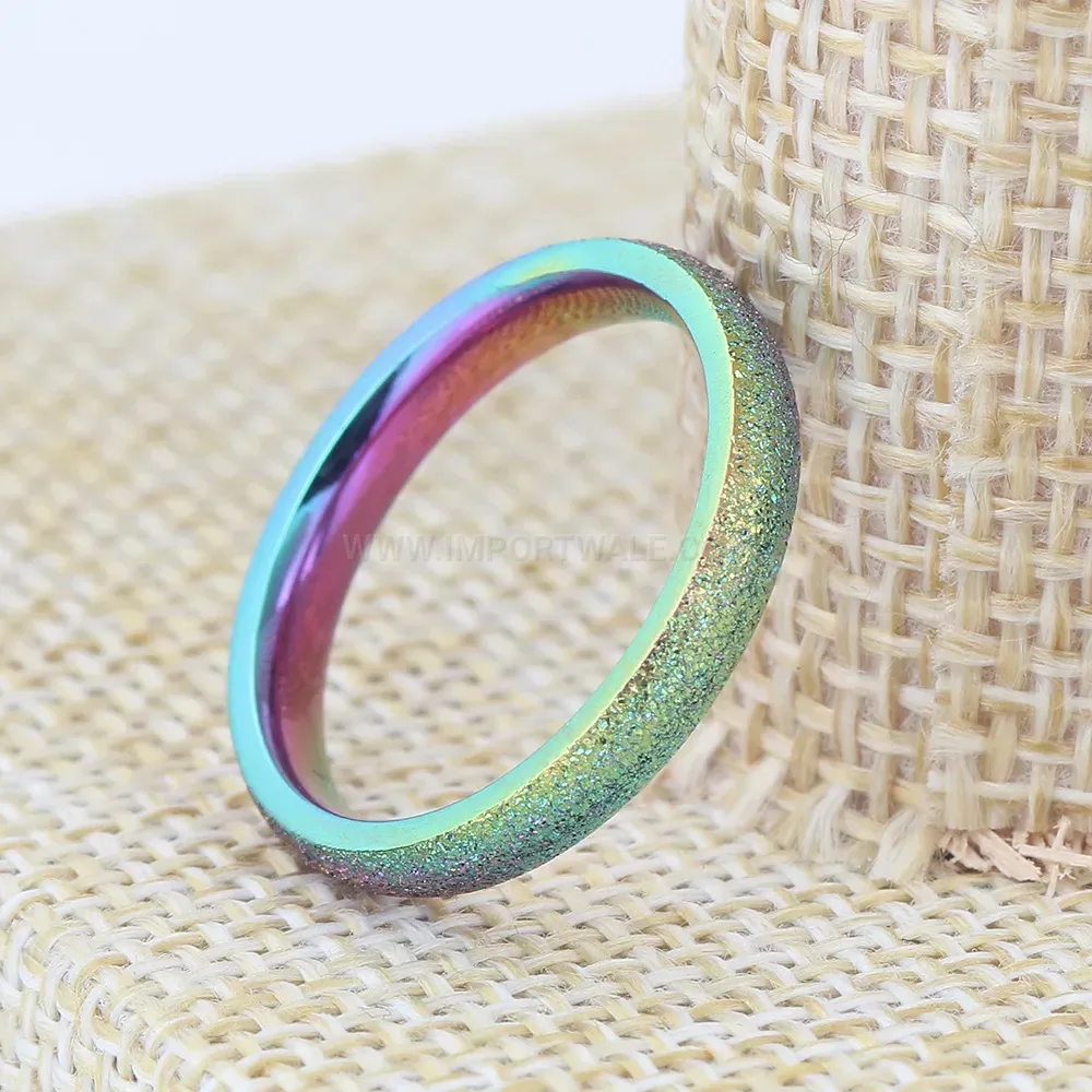 Stylish Frosted Rainbow Sand Stainless Steel Slim Band Ring