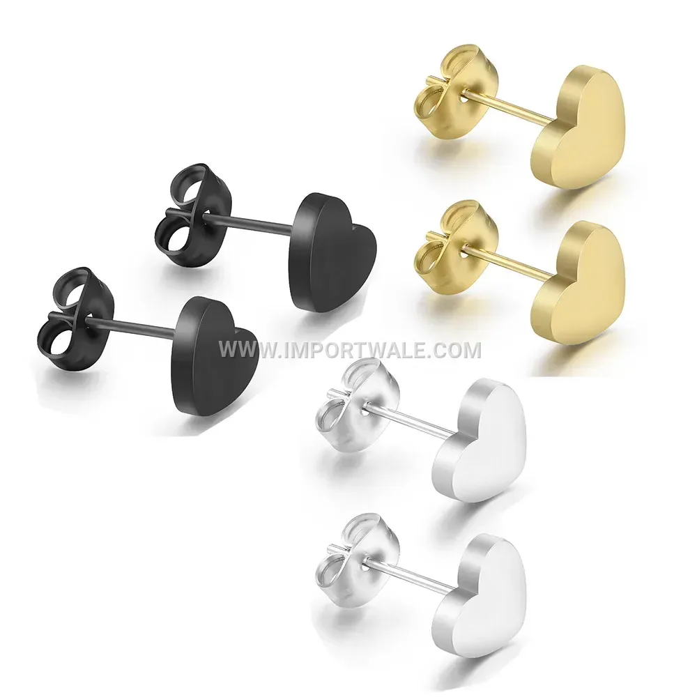 Polished Heart Stainless Steel Stud Earrings