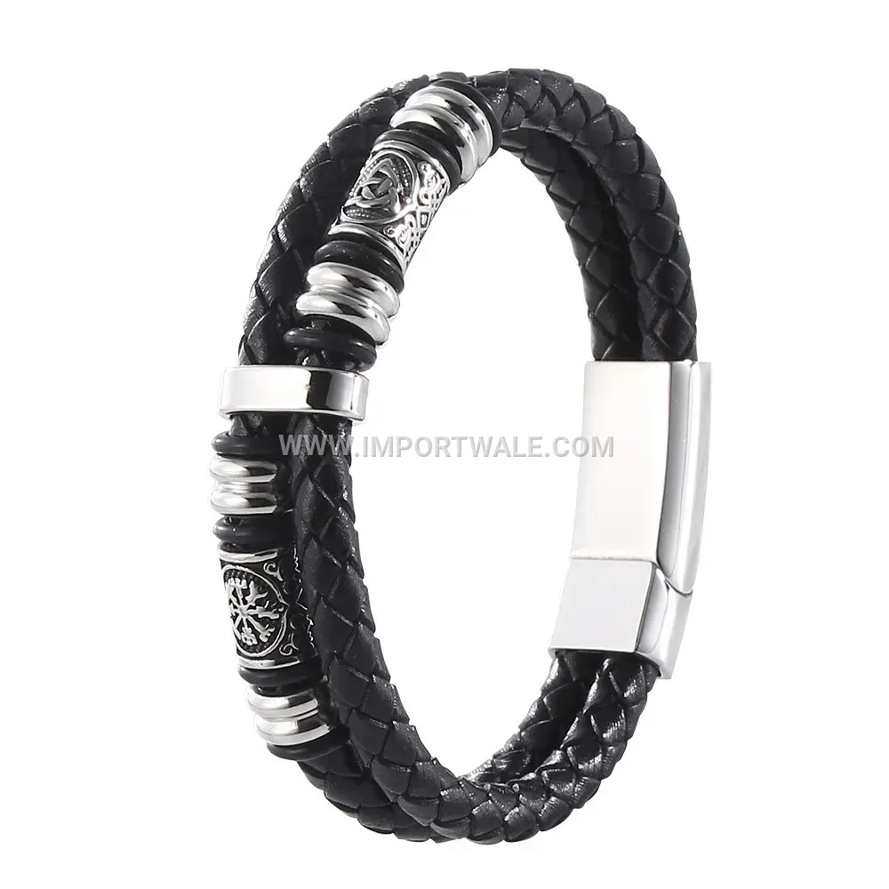Vintage Double-Layer Stainless Steel Leather Band