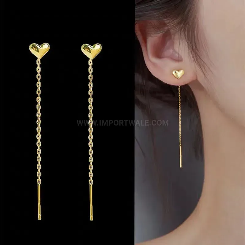 Heart Tassel Line Titanium Steel Drop Earrings