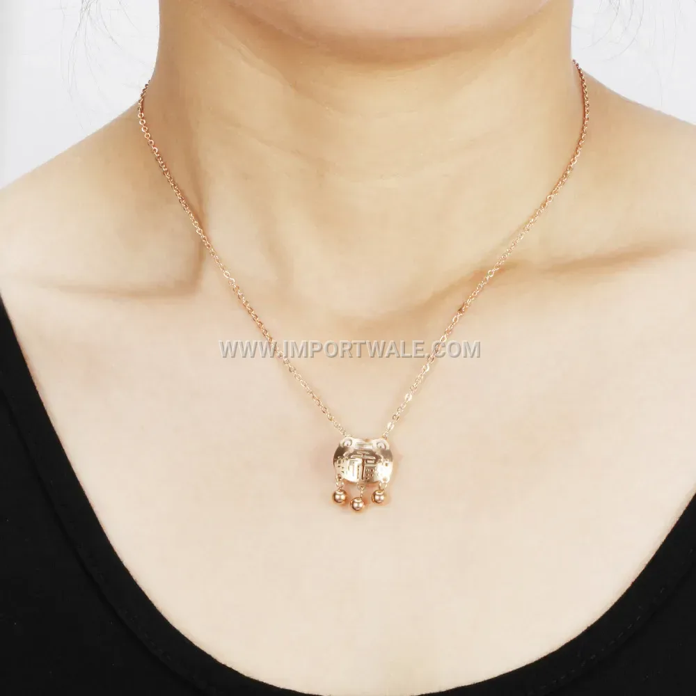 Rose Gold Stainless Steel Longevity Lock Pendant Necklace