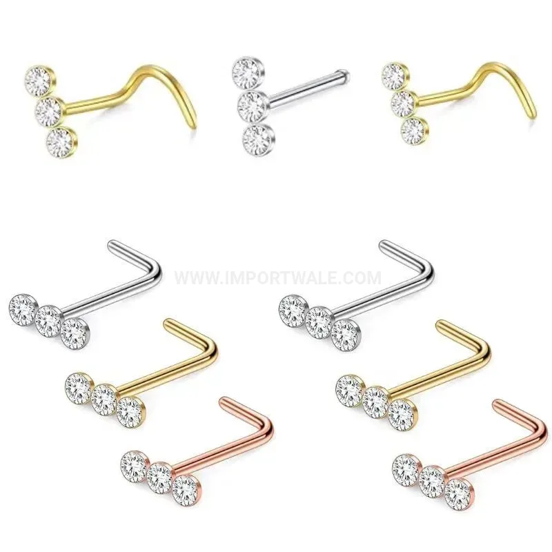 Trendy Triple Zircon Stainless Steel Labret and Nose Piercing