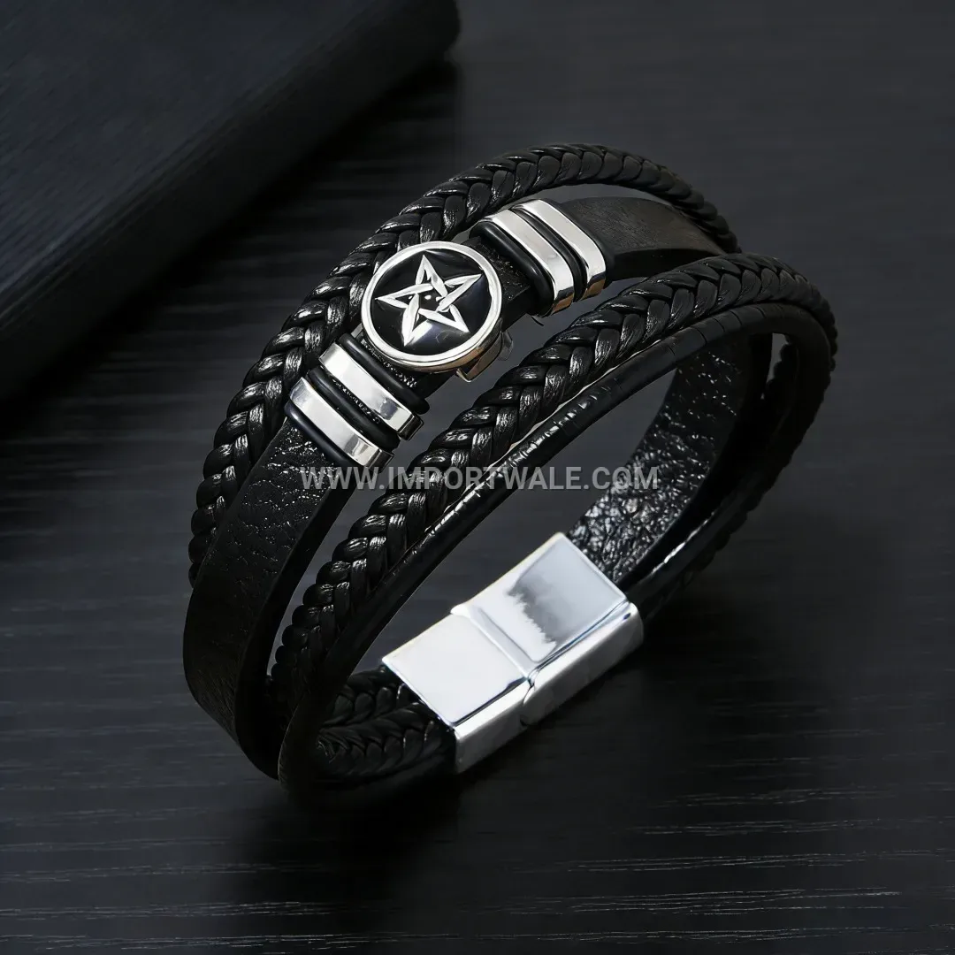 Vintage Totem Braided Leather Magnetic Clasp Bracelet