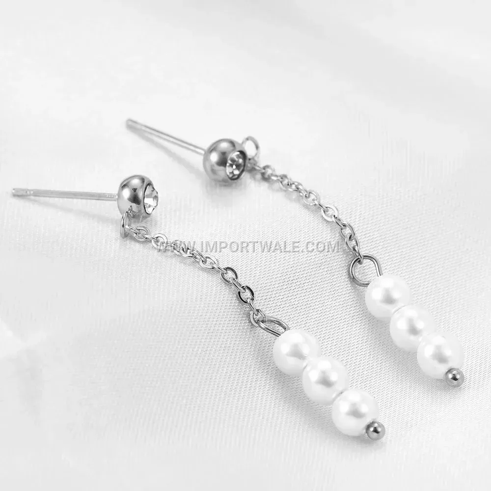 Faux Pearl and Crystal Dangle Stainless Steel Chain Earrings
