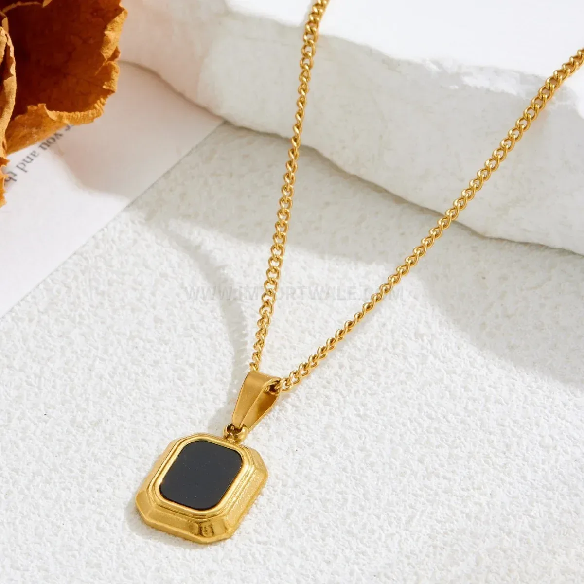 Minimalist Stainless Steel Black Square Pendant Necklace