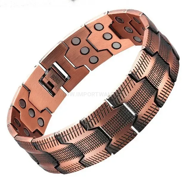 Stylish Vintage Red Copper Triple Row Bio Magnetic Energy Therapy Bracelet