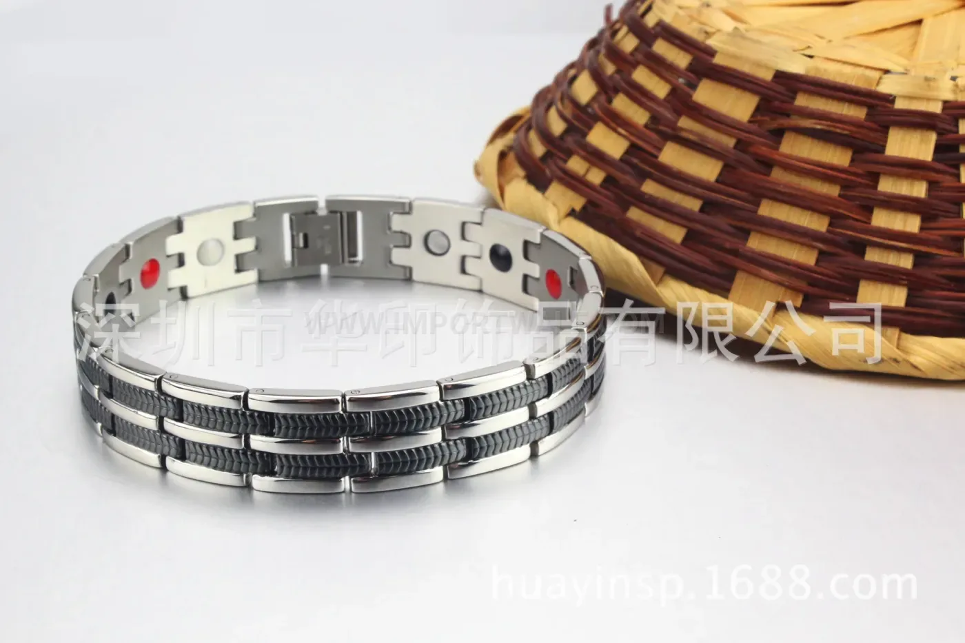Elegant Wide Black Titanium Steel Bio Magnetic Bracelet for Men