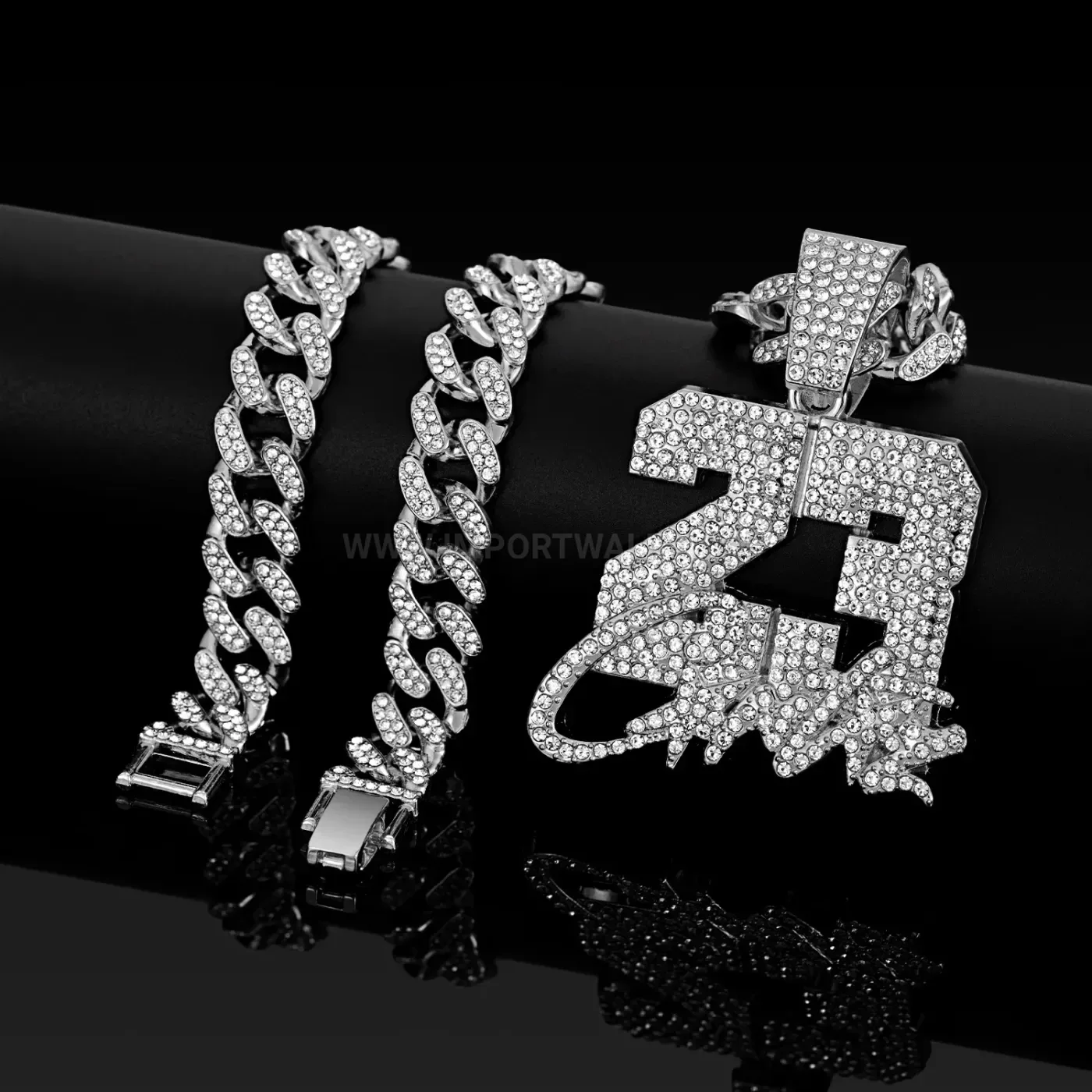 Rhinestone Number 23 Star Zinc Alloy Hip Hop Pendant Necklace