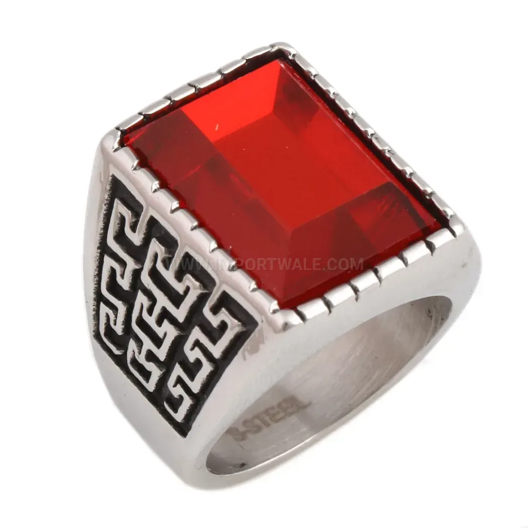 Chic Vintage Inlaid Gemstone Stainless Steel Band Ring