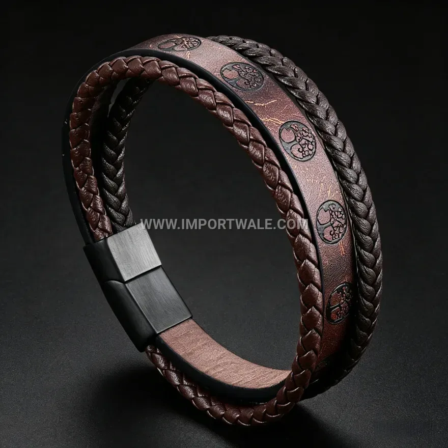 Tree Of Life Braided Leather Cord Bracelet