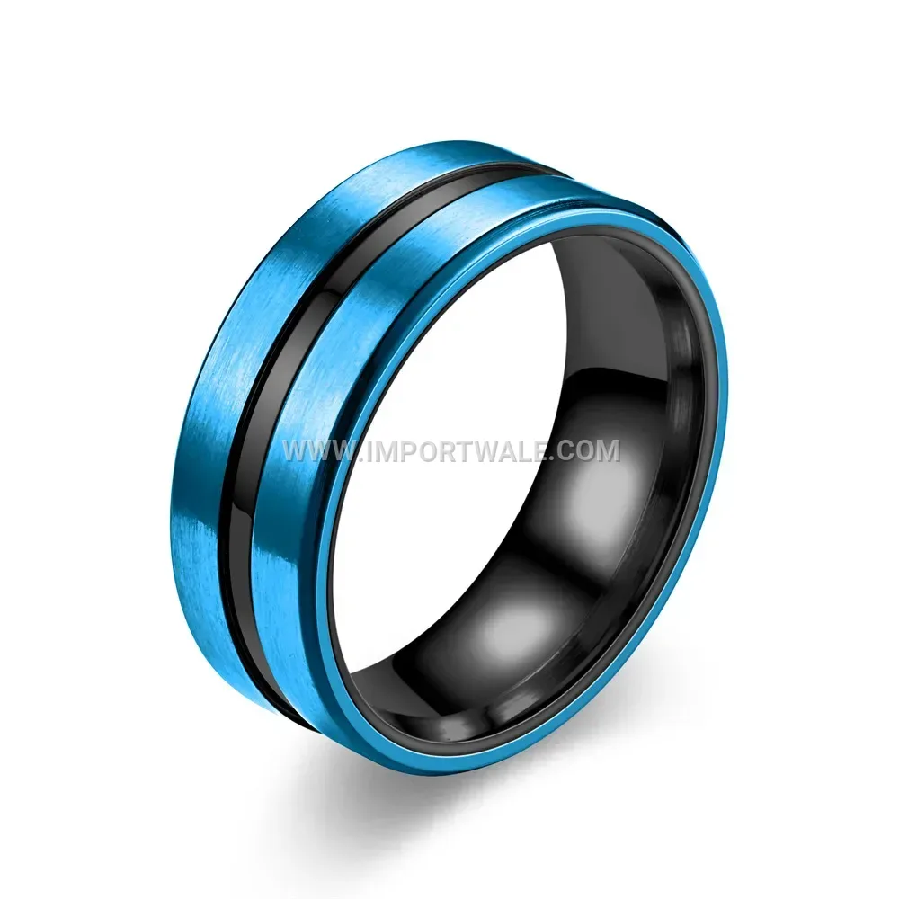 Beveled Grooved Black Stainless Steel Two-Tone Ring