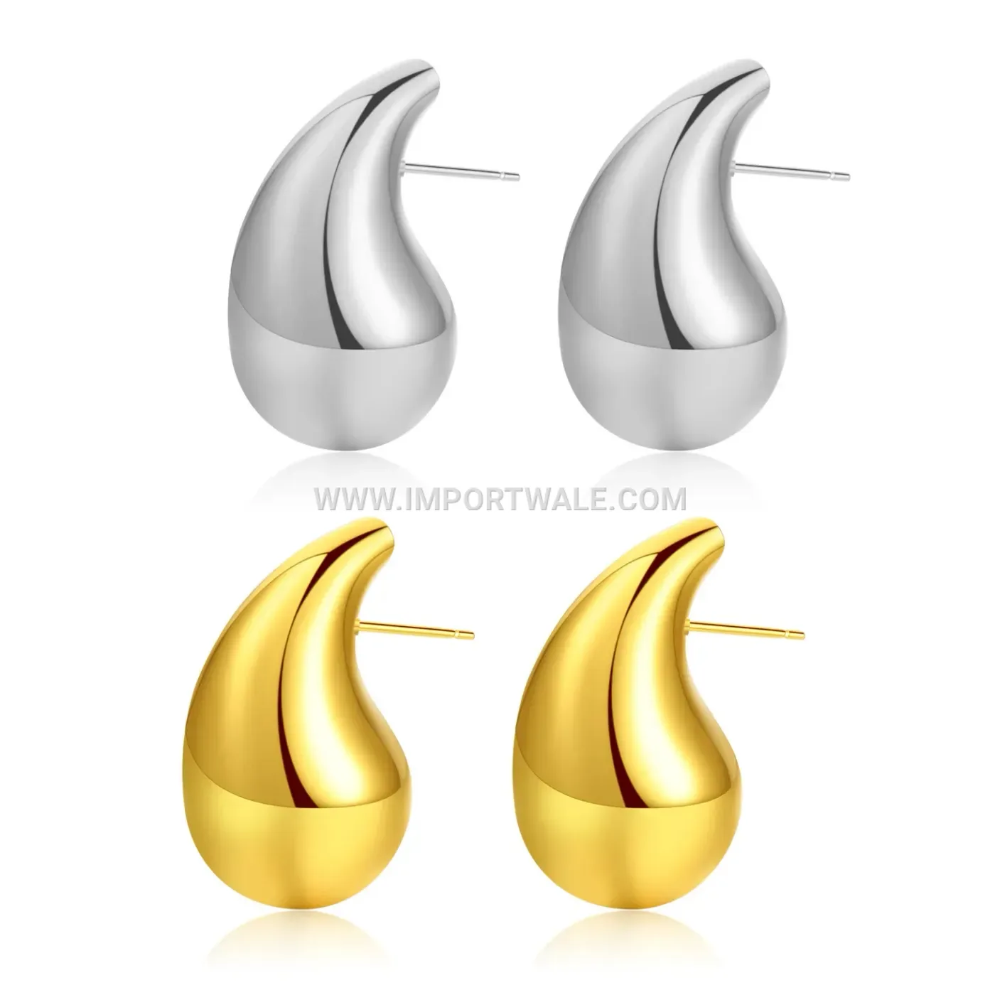 Hollow Teardrop Stainless Steel Stud Earrings in Plated Gold