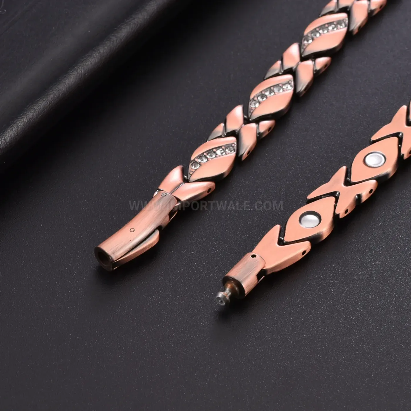 Modern Vintage Copper Petal Rhinestone Bio Magnetic Necklace