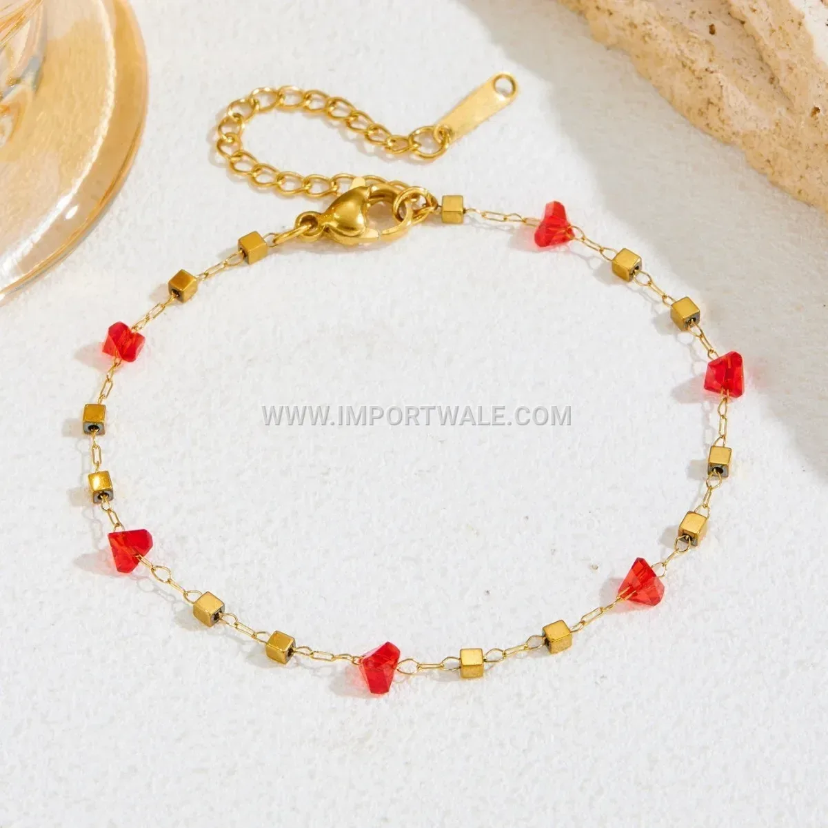 Geometric Colored Bead Square Stainless Steel Anklet