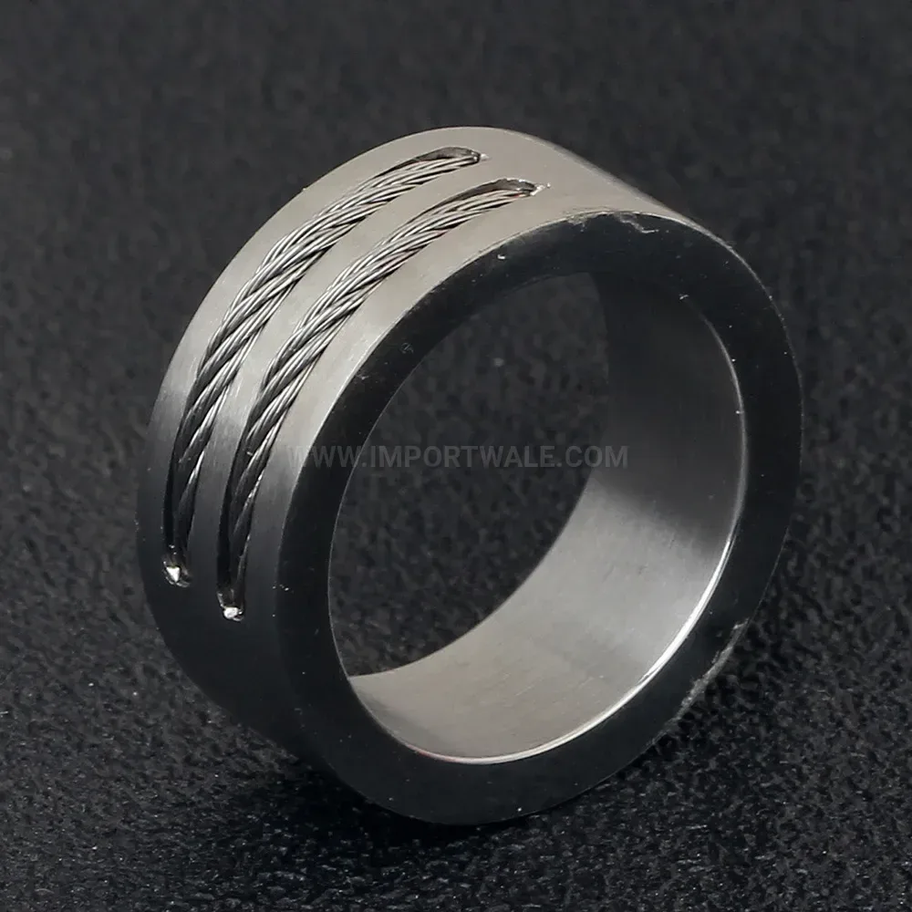 Classic Dual Wire Inlay Stainless Steel Men Band Ring
