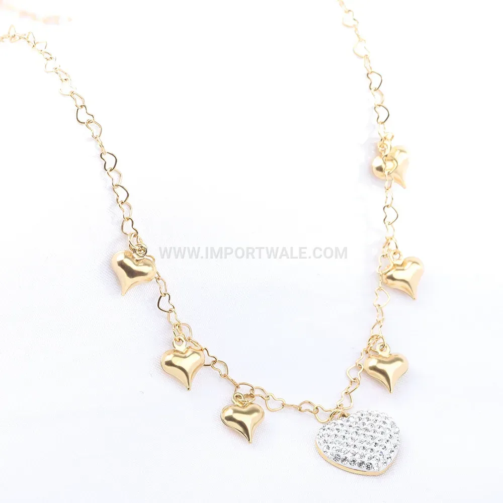 Pave Crystal Heart Pendant Stainless Steel Chain Necklace