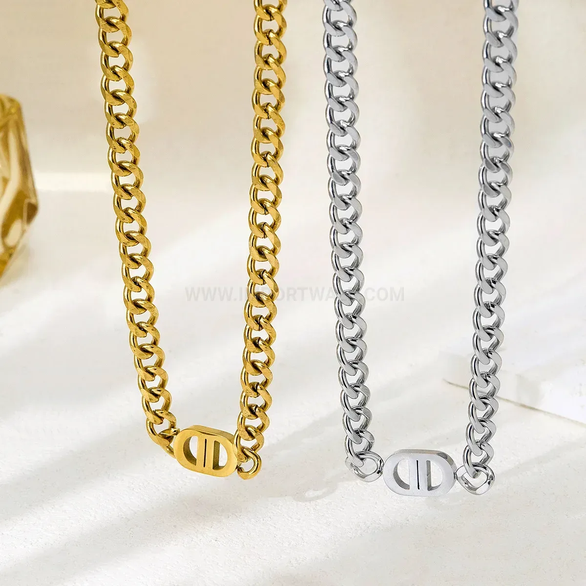 Elegant Double D Motif Stainless Steel Cuban Link Choker