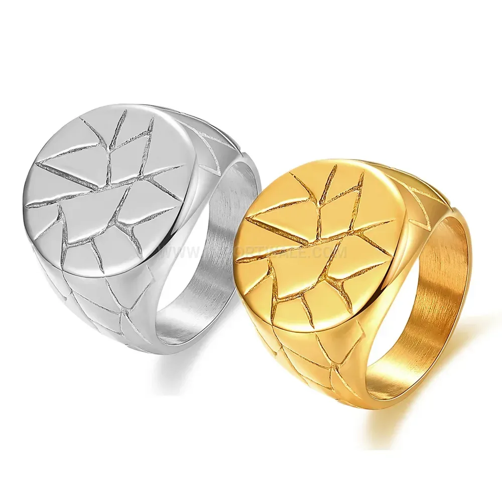 Trendy Textured Geometric Wide Band Stainless Steel Ring