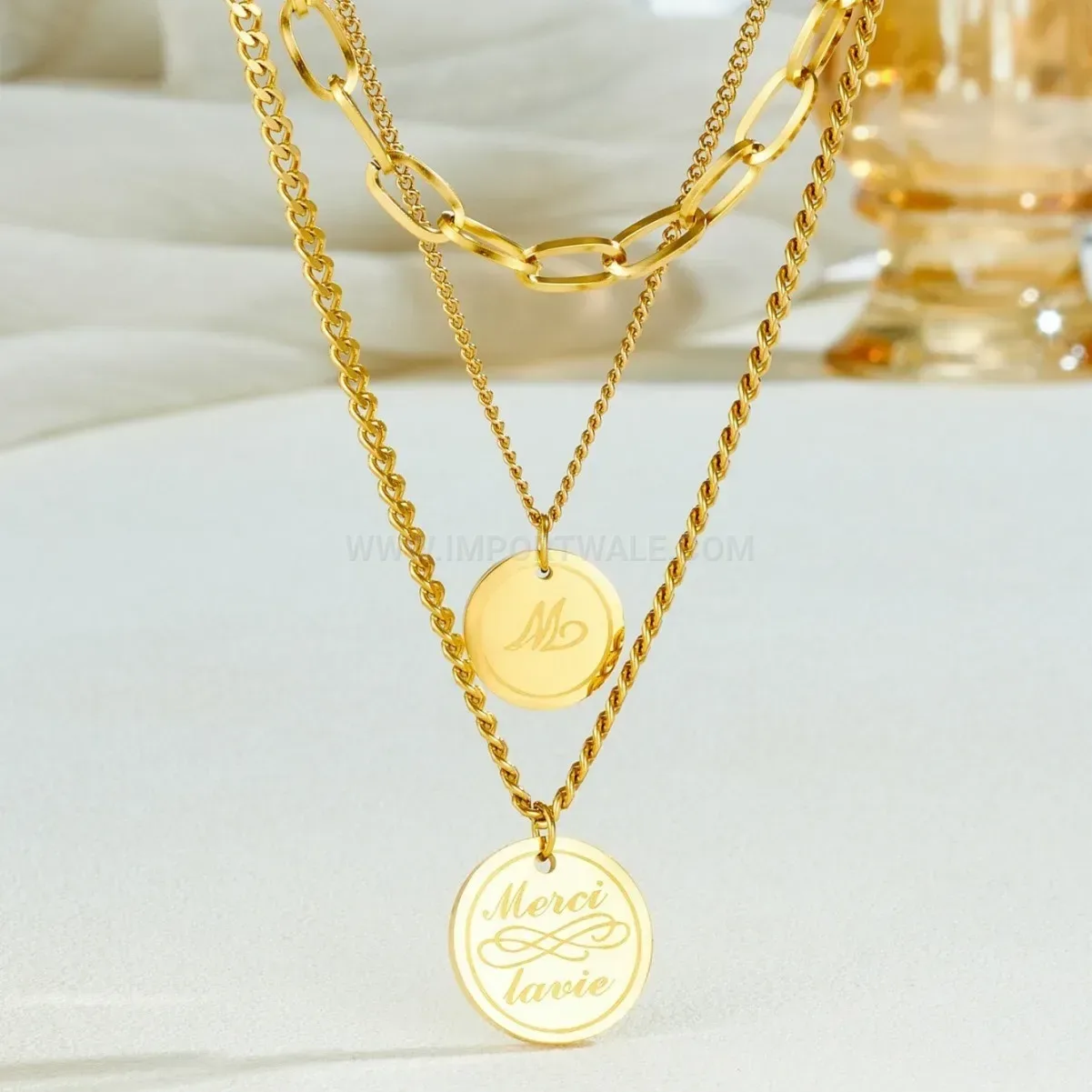 Gold Layered Stainless Steel Portrait Medallion Butterfly Necklace