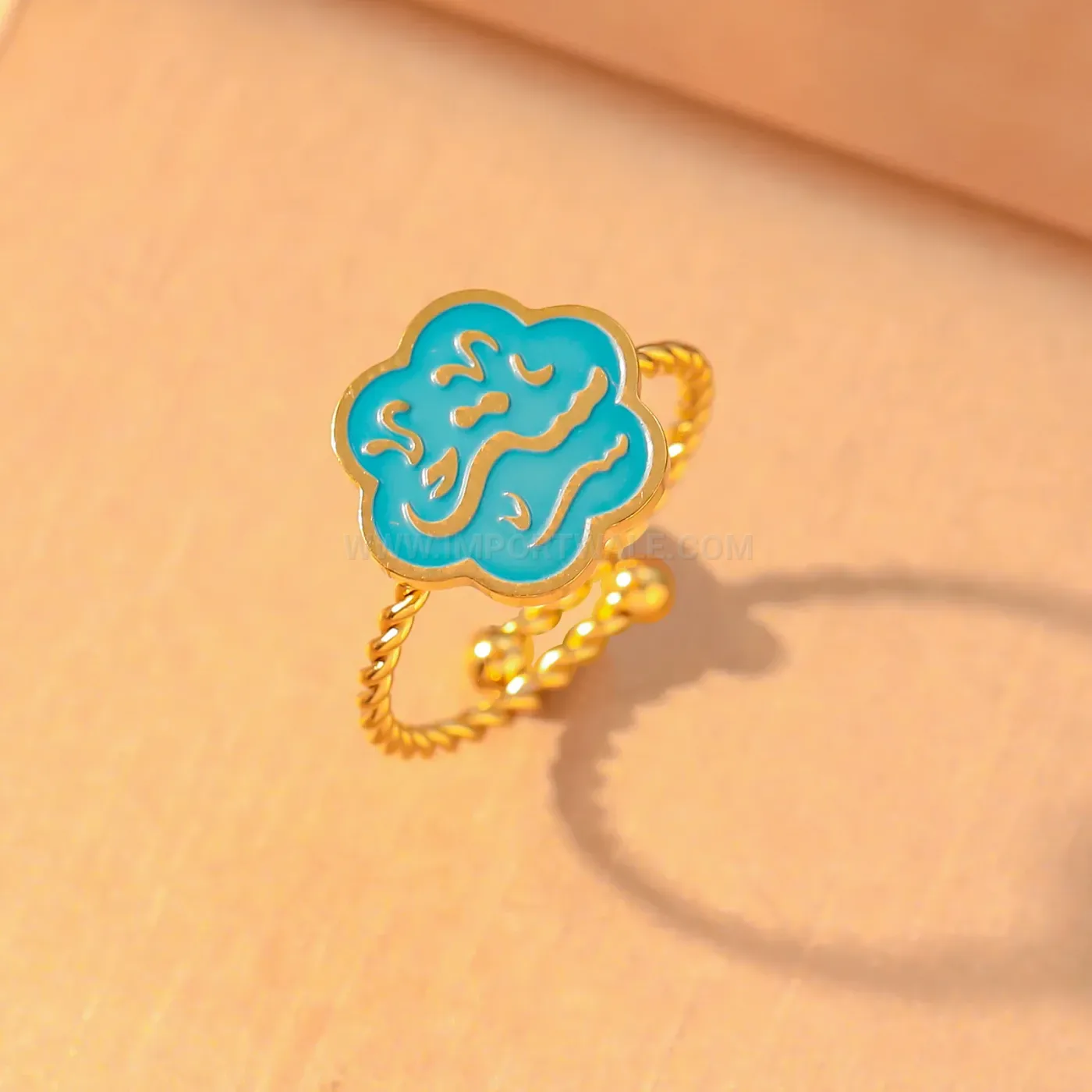 Enamel Arabic Calligraphy Floral Stainless Steel Ring