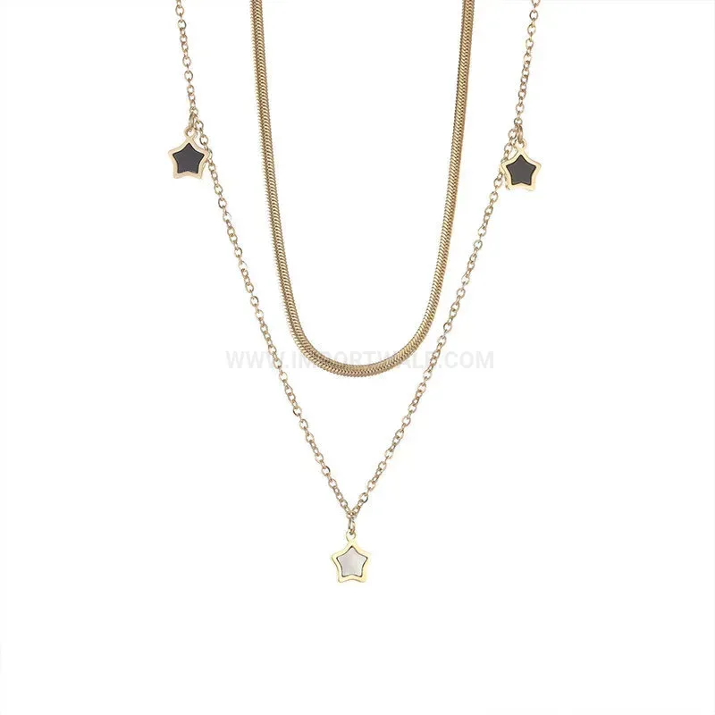 Trendy Gold Titanium Steel Shell Star Pendant Necklace