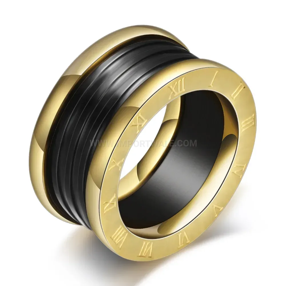 Classic Two Tone Stainless Steel Cable Wire Roman Numeral Ring