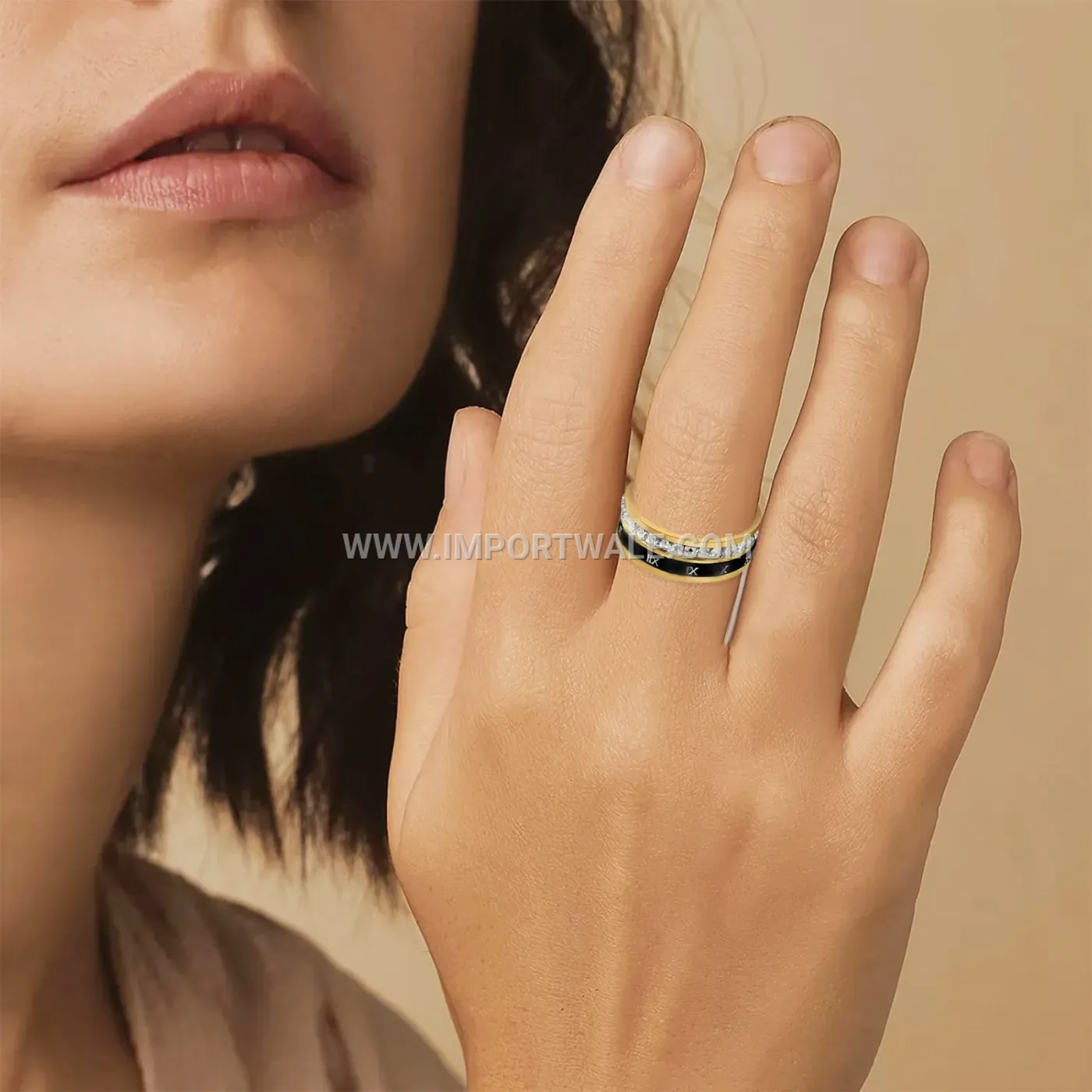Rotatable Roman Numeral Crystal Stainless Steel Ring