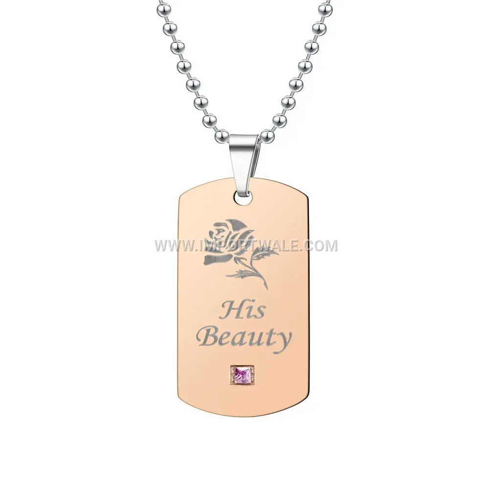 Engraved Stainless Steel His and Hers Matching Dog Tag Pendant Necklace Set