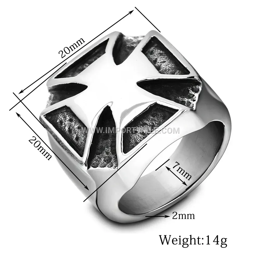 Vintage Cutout Cross Stainless Steel Men Ring
