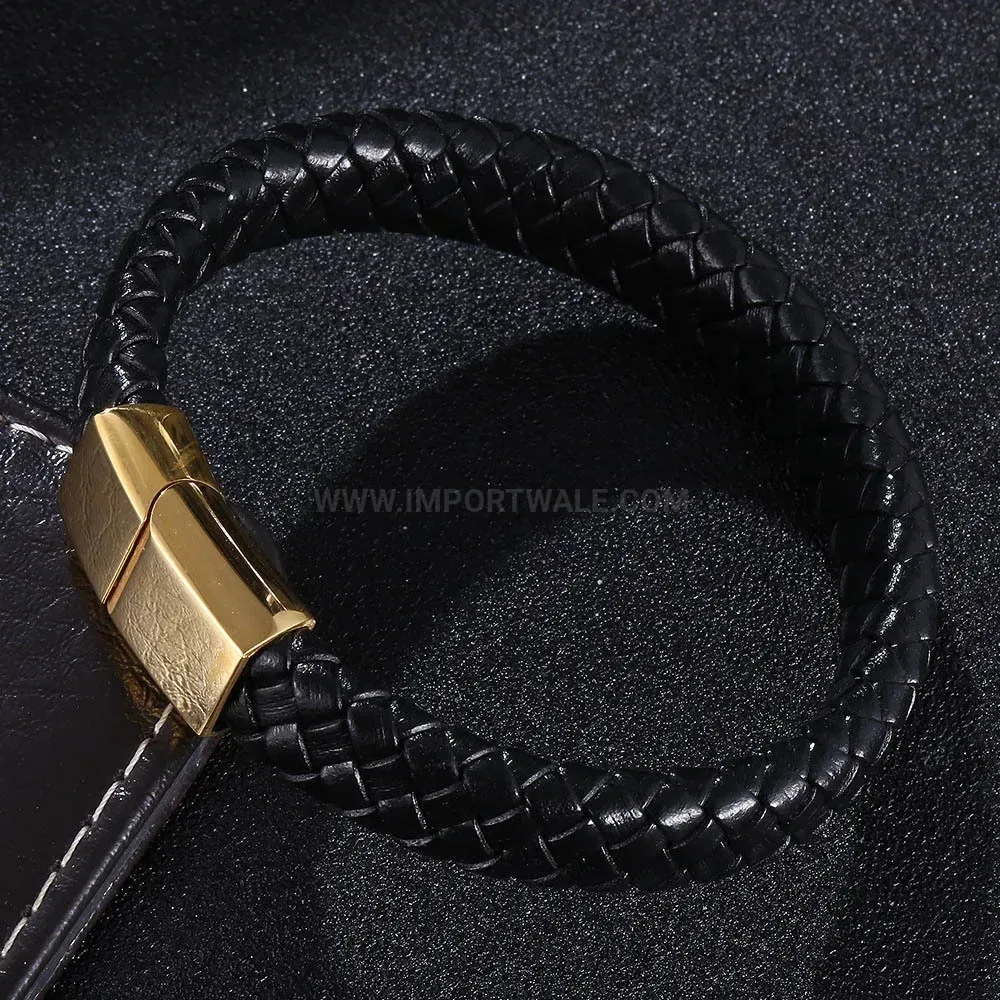 Minimalist Woven Leather Band with Magnetic Stainless Clasp