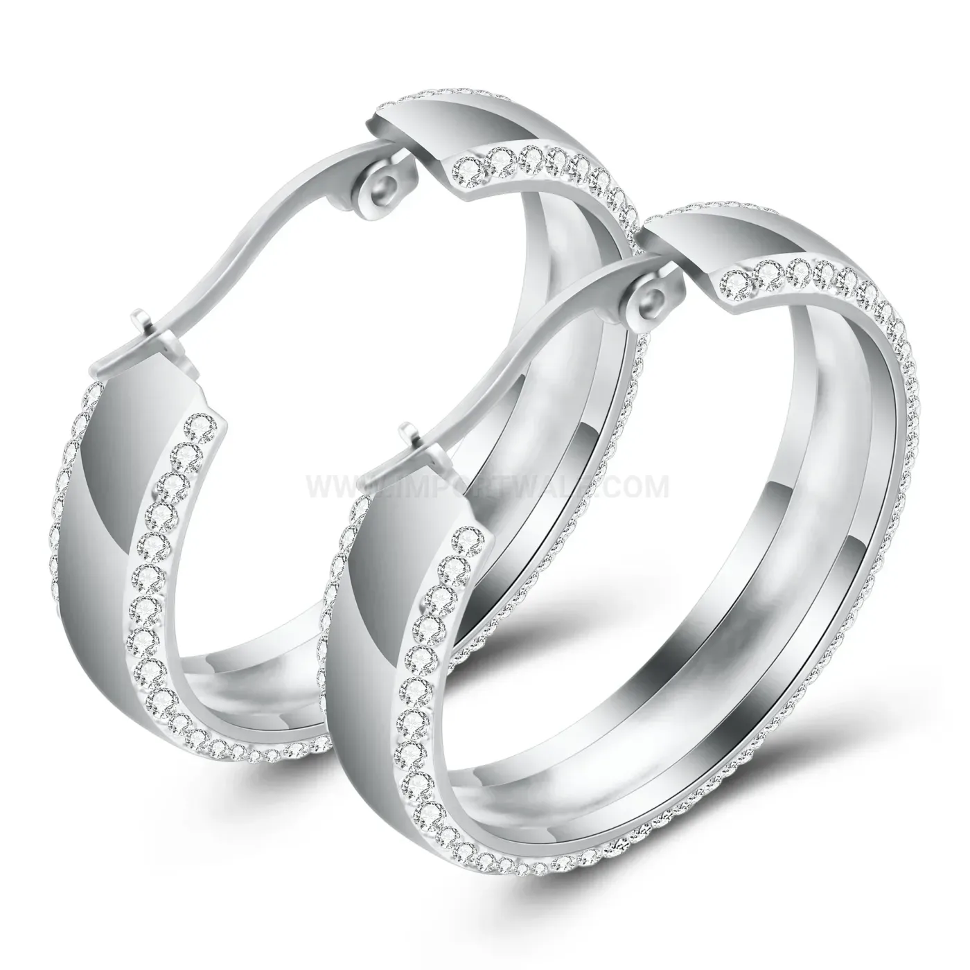 Trendy Double Row Crystal Clay Stainless Steel Stud Earrings