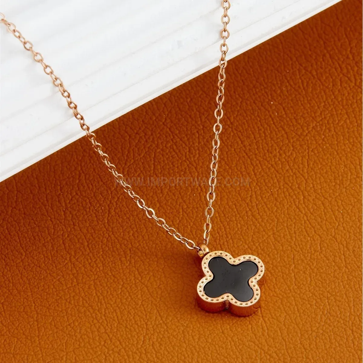 Designer Gold Double-Sided Four-Leaf Clover Stainless Steel Pendant Necklace
