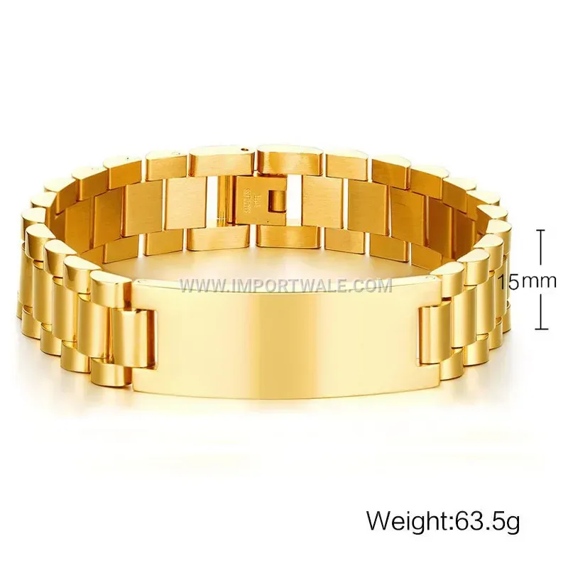 Engraved Curved Plate Titanium Steel Watchband Link Bracelet