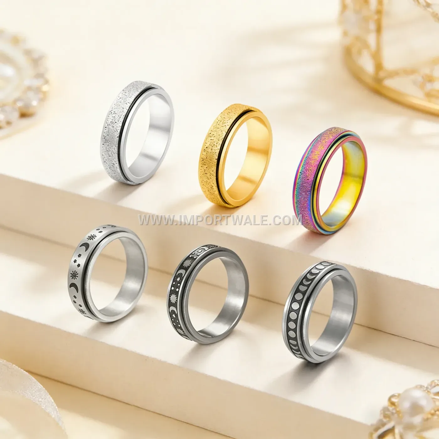 Vertical Grooved Titanium Steel Wide Band Ring