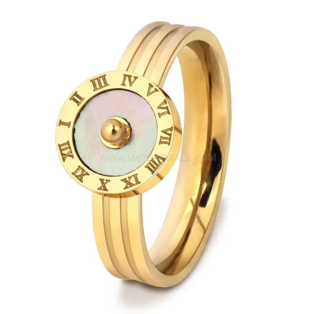 Trendy Vintage Stainless Steel Roman Numeral Compass Band Ring