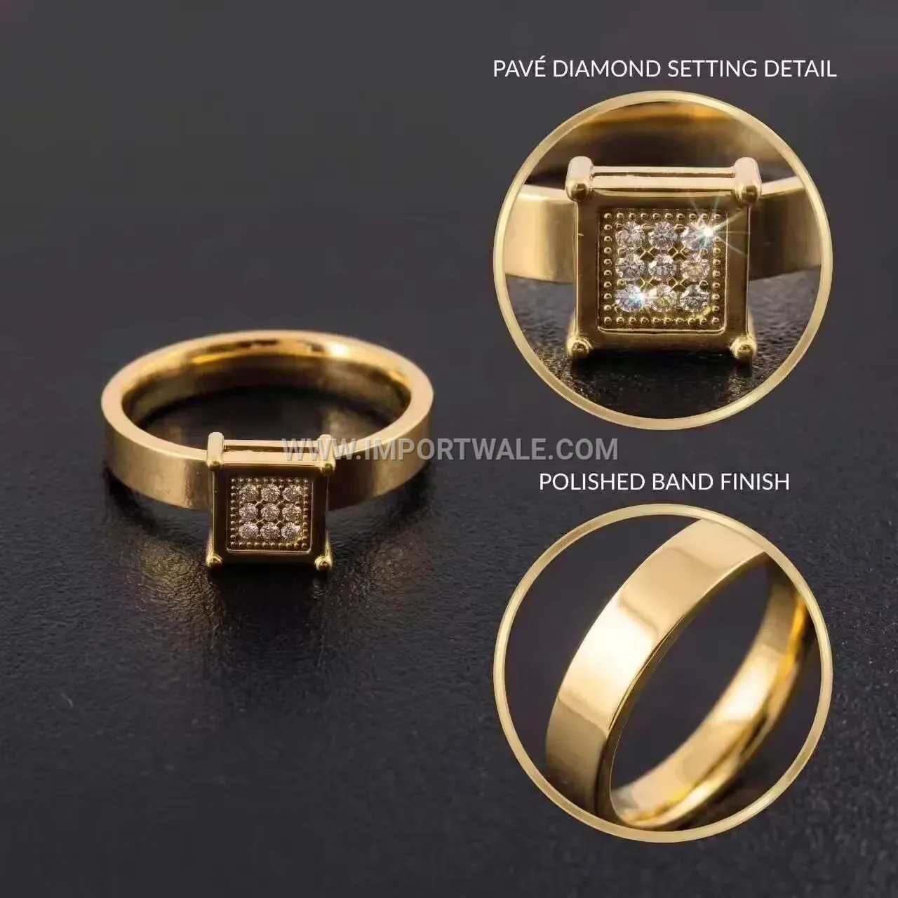 Encrusted Square Zircon Stainless Steel Band Ring