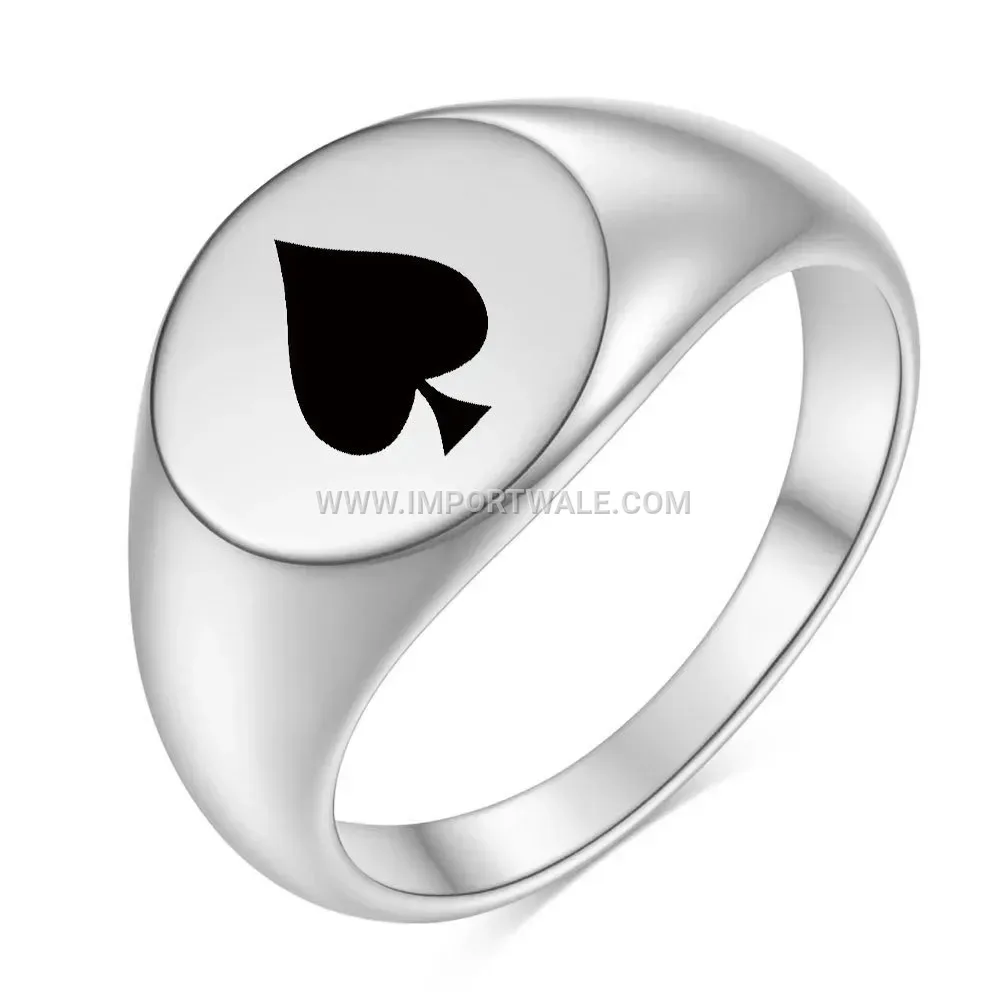 Ace of Spades Oval Stainless Steel Signet Ring