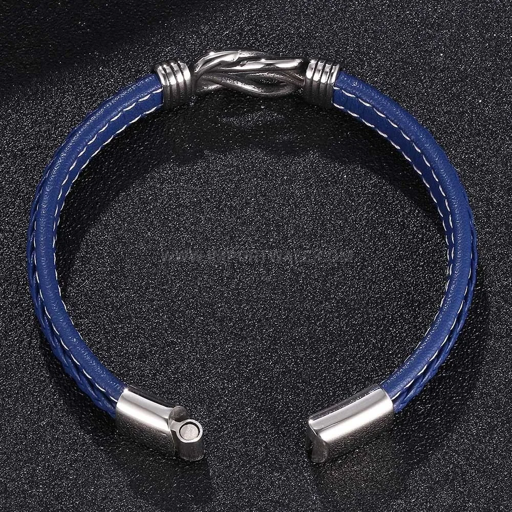Braided Leather Cord Wristband With Magnetic Stainless Steel Clasp