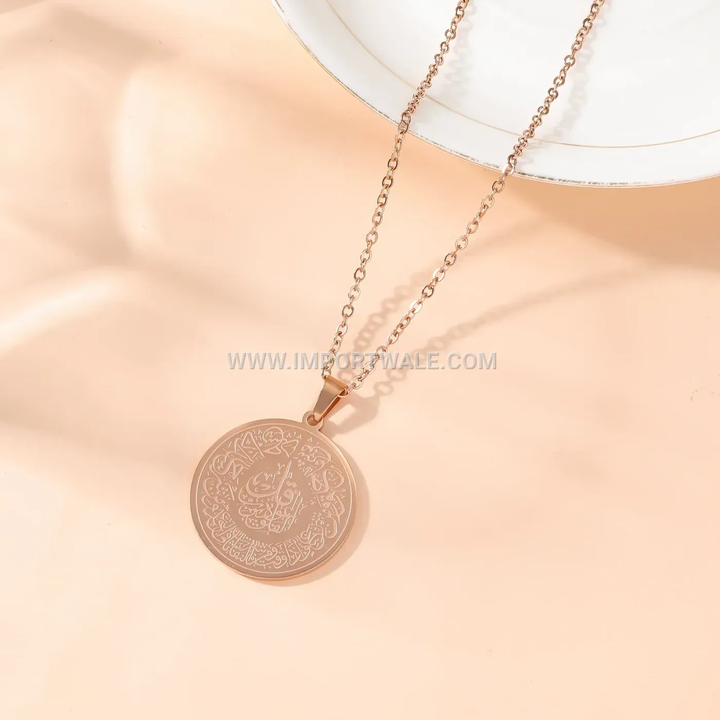 Classic Round Calligraphy Medallion Stainless Steel Necklace