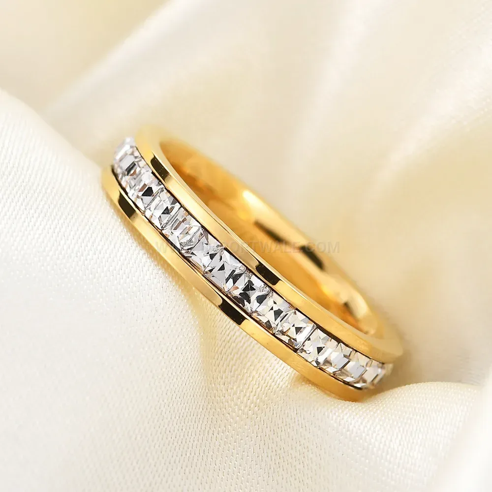 Single Row Cubic Zirconia Stainless Steel Band Rings
