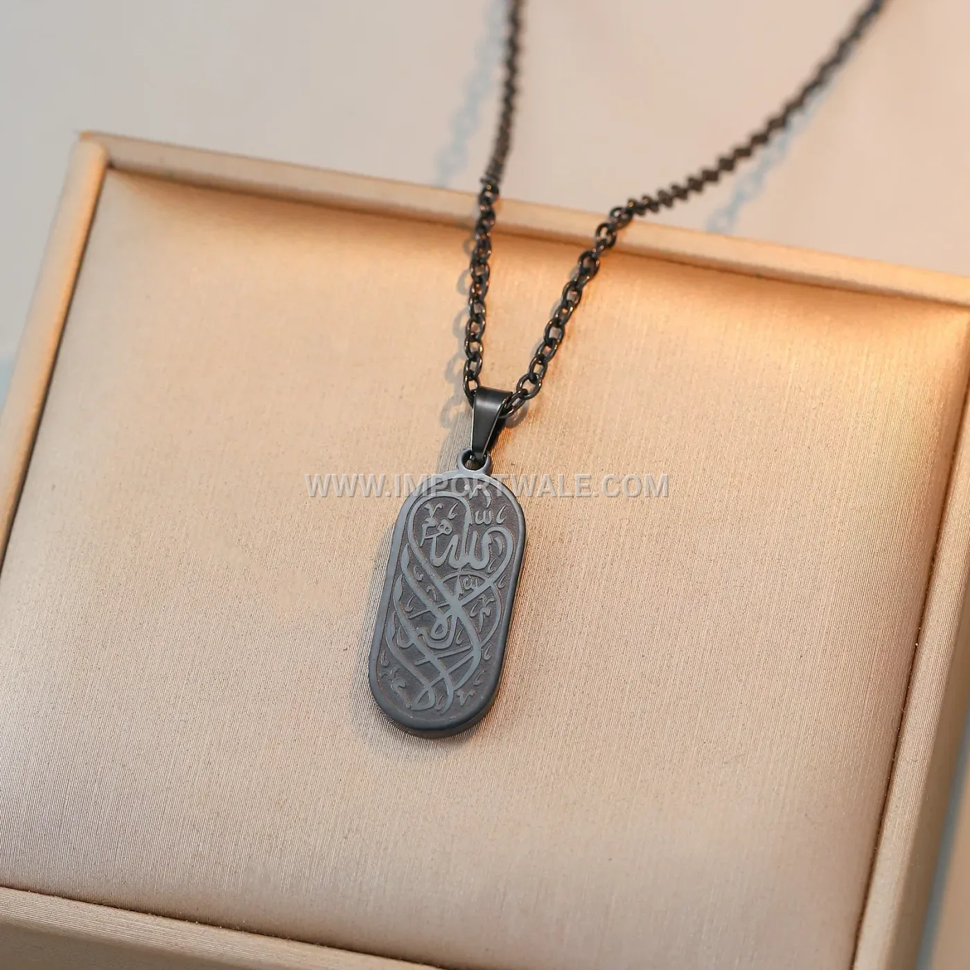 Stainless Steel Sacred Calligraphy Pendant Link Necklace