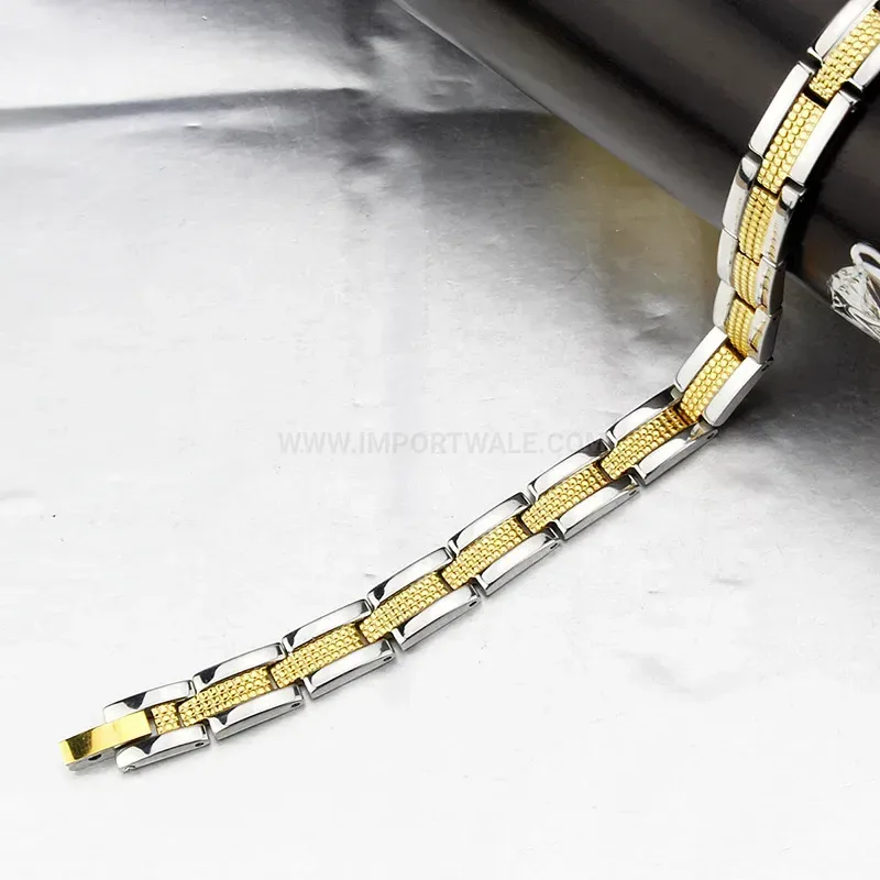 Chic Men Two Tone Stainless Steel Geometric Bio Magnetic Bracelet