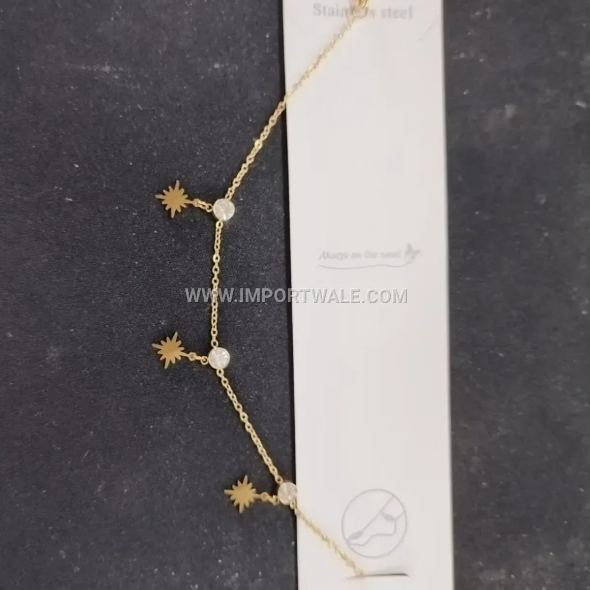 Eight-Point Star Rhinestone Gold Stainless Steel Anklet