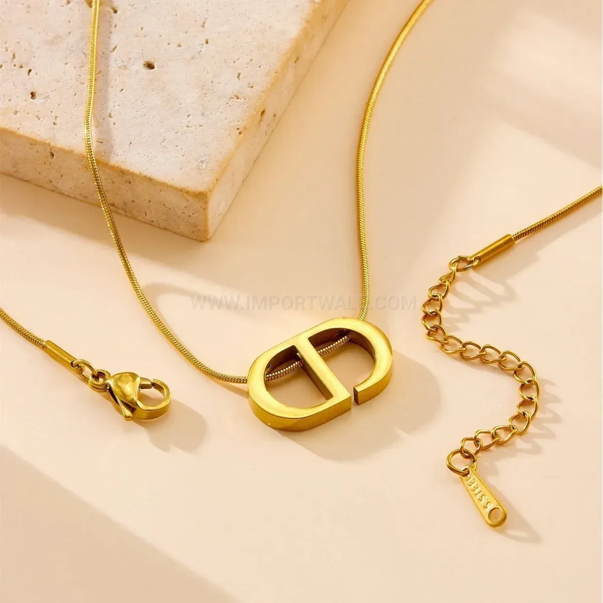 Chic Gold Plated CD Letter Snake Bone Titanium Steel Necklace